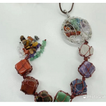 Chakra Hanger - Hanger with Tree of Life chip pendant, 7 square stones, and 7 chips strands - 16" in length